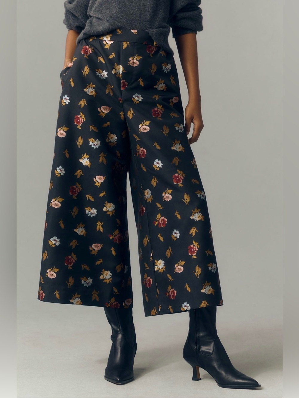 Anthropologie Maeve Floral Jacquard Wide Leg Pants Small Cottagecore Brocade NWT